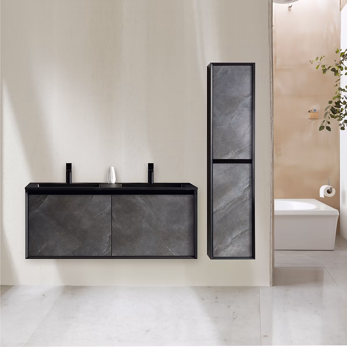 Ensemble salle de bain 120 cm noir effet pierre Aquasasso – Réf. WTRHZNDSV0014752900