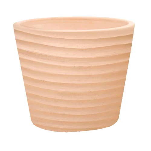 Pot conique en terre cuite coloris beige Poterie du Bousquet Strié - Ø 45 x H 38 cm