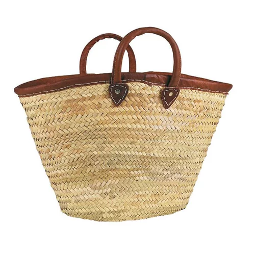 Couffin en palmier naturel à deux anses cuir 60 cm