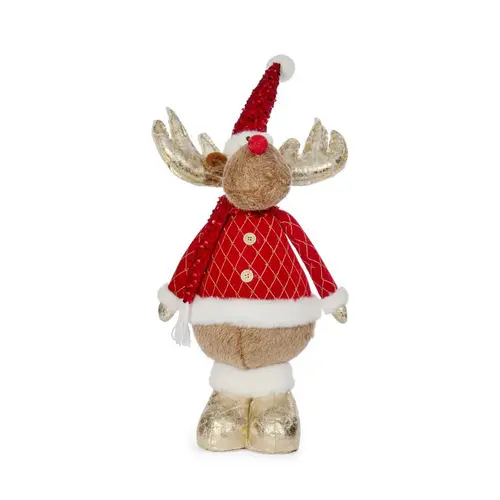 Cerf doré en habit de Père Noël beige et rouge Cupid - 65 cm