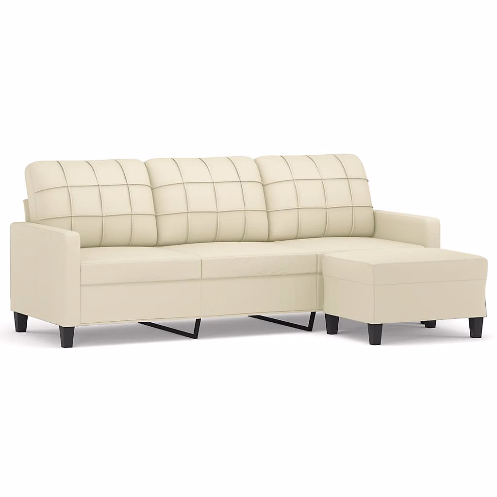 Canapé à 3 places avec repose – pieds Crème 180 cm Similicuir vidaXL