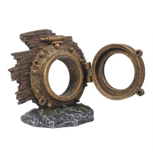 Décor aquarium hublot Jules Verne coloris marron en résine de polyester