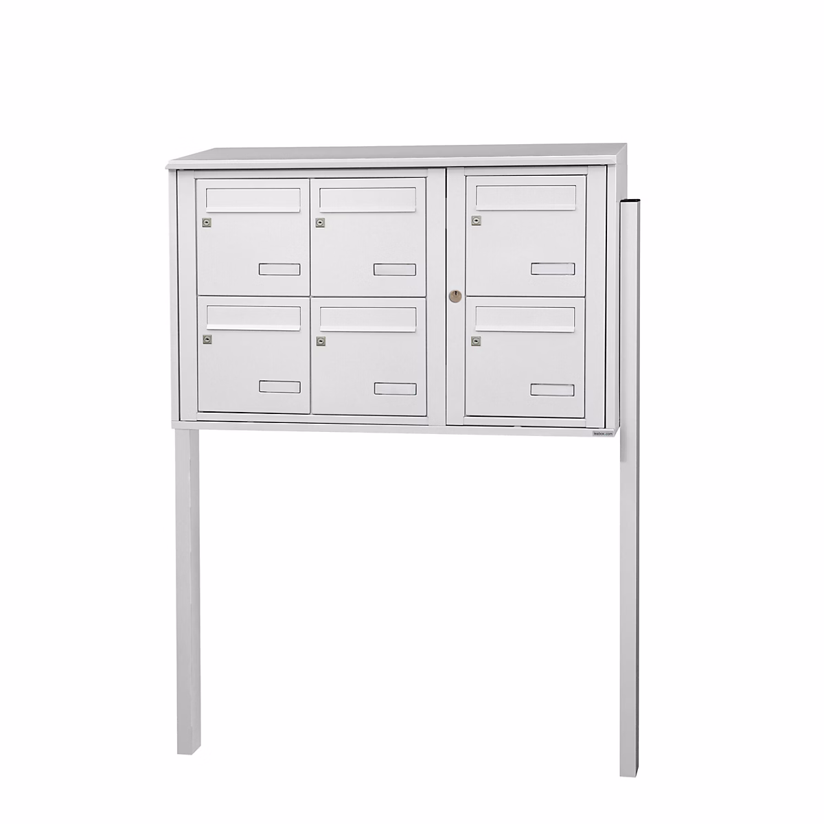 Bloc collectif leabox.com – 3 × 2, grade 3, simple face, Extérieur, fixation sur pieds à sceller, Blanc neige RAL 9016 brillant