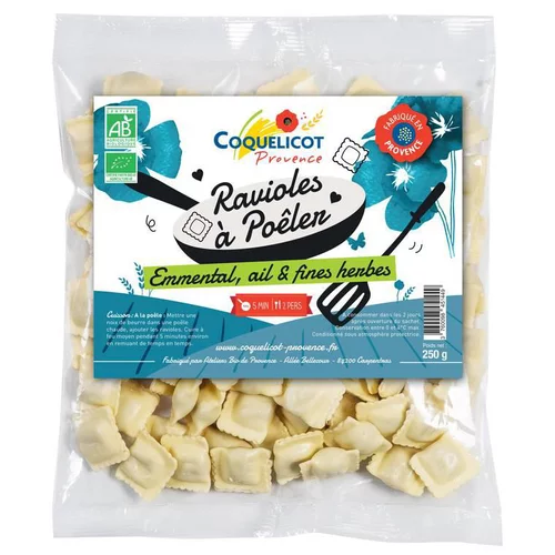 Ravioles à poëler emmental, ail et fines herbes bio coquelicot - 250 g