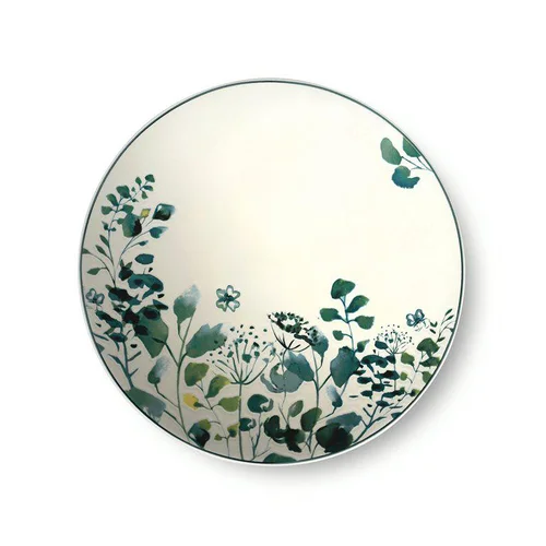 Assiette à dessert en grès Oxalis coloris blanc motif floral vert - Ø 21 cm