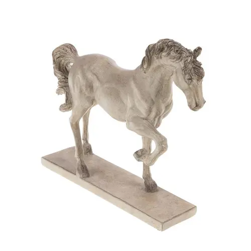 Statuette de cheval au trot en résine crème - 16 x 15,5 x 22,5 cm