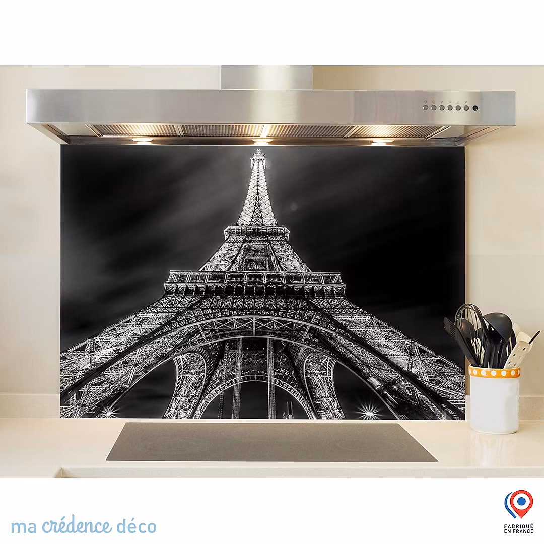 Crédence cuisine fond de hotte Tour eiffel – Verre trempé, L 90 cm x H 50 cm, MaCrédenceDéco