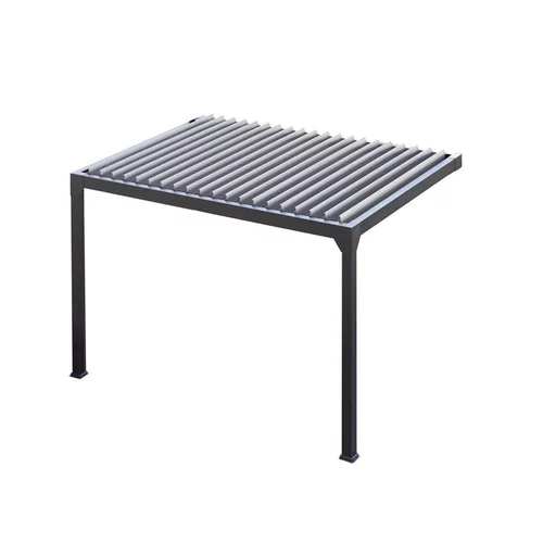 Pergola bioclimatique adossée motorisée noir sable avec lames blanches Green Outside Actual - 4 x 3 m