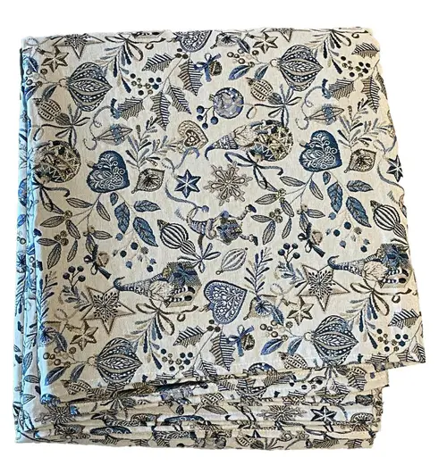 Nappe rectangulaire blanche à motifs bleus en PE/coton Boréal - 150 x 300 cm