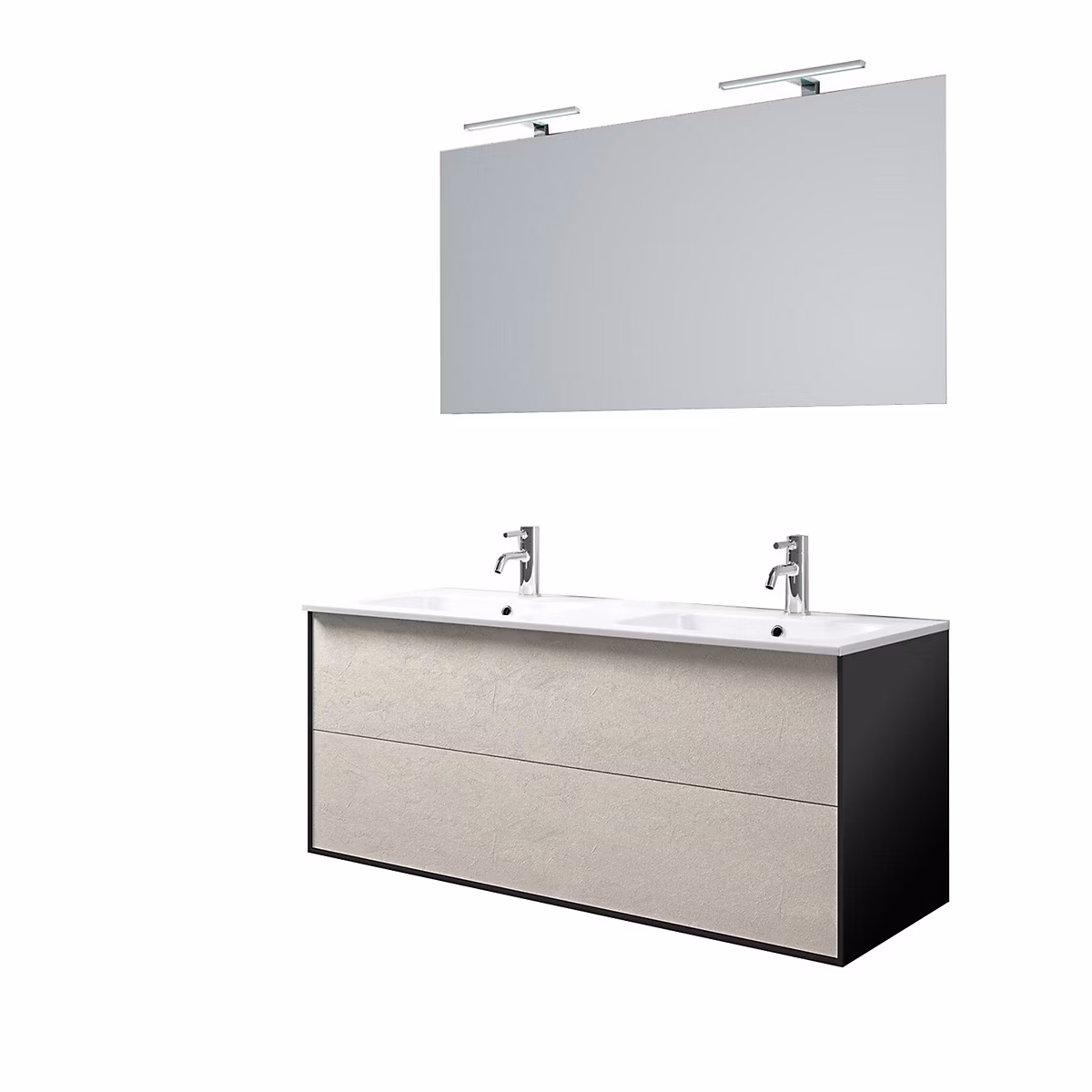 Ensemble meuble de salle de bains – Ensemble de salle de bain double vasque 5 pièces IGEA havane pierre
