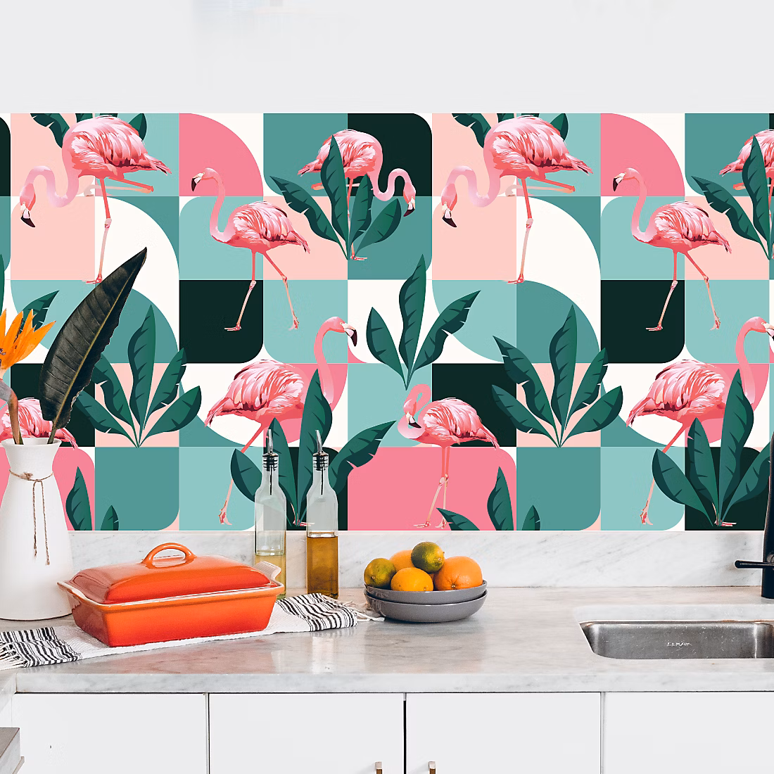 Crédence adhésive flamant rose 60 × 400 cm