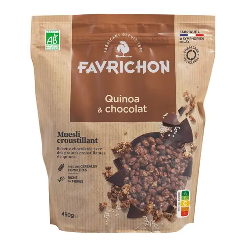 Muesli bio croustillant quinoa et chocolat - boite de 500 g