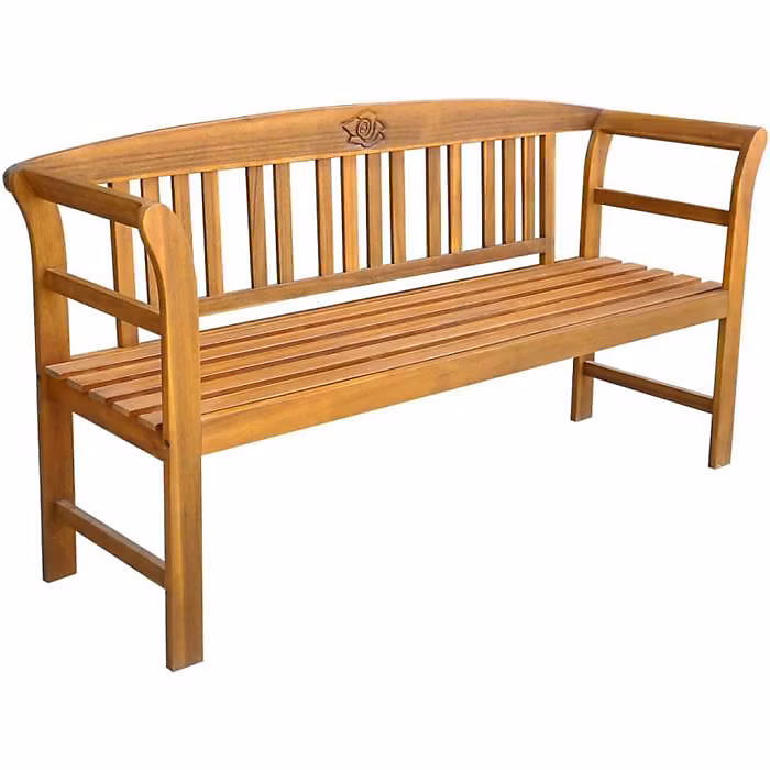 Banc de jardin en acacia sculpté – Naturel, 157 × 45 × 82.5 cm