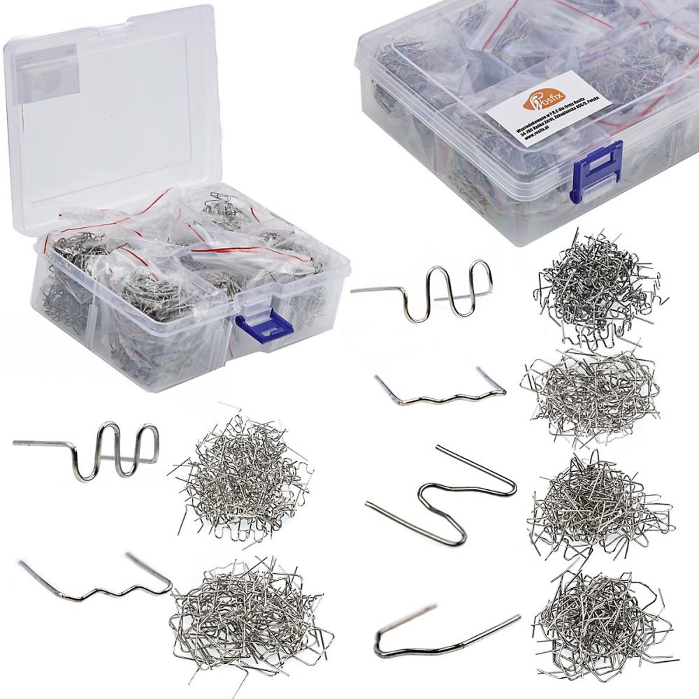 Agrafes pour Soudure Plastique 6 Types – 1200 Pièces, Fil Acier 0,6-0,8 mm, Boîte de Rangement Plastique