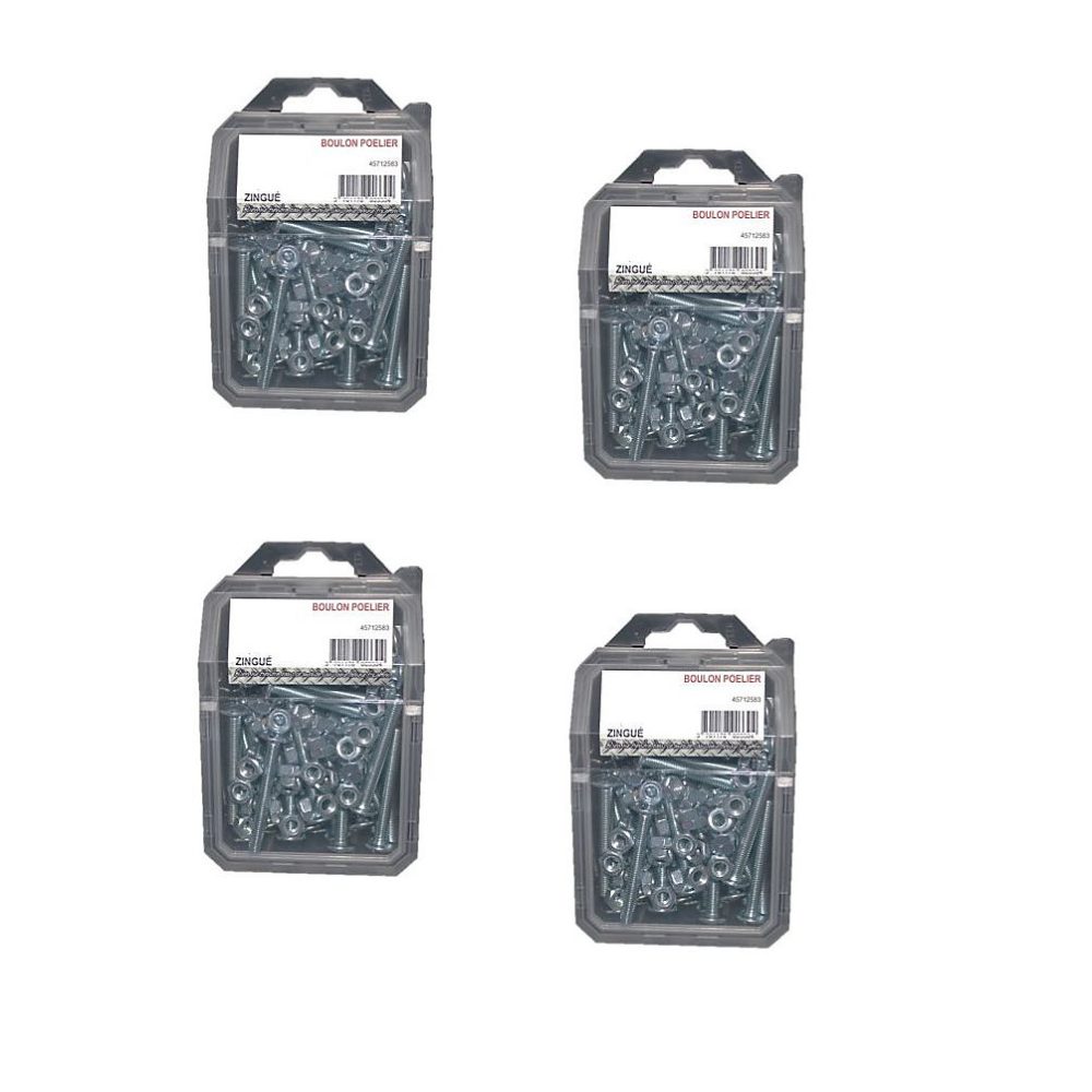 4 Coques de 25 Boulons Poêliers 8 × 30 mm | NFE 25129/4032 – Zingué blanc – D – Work