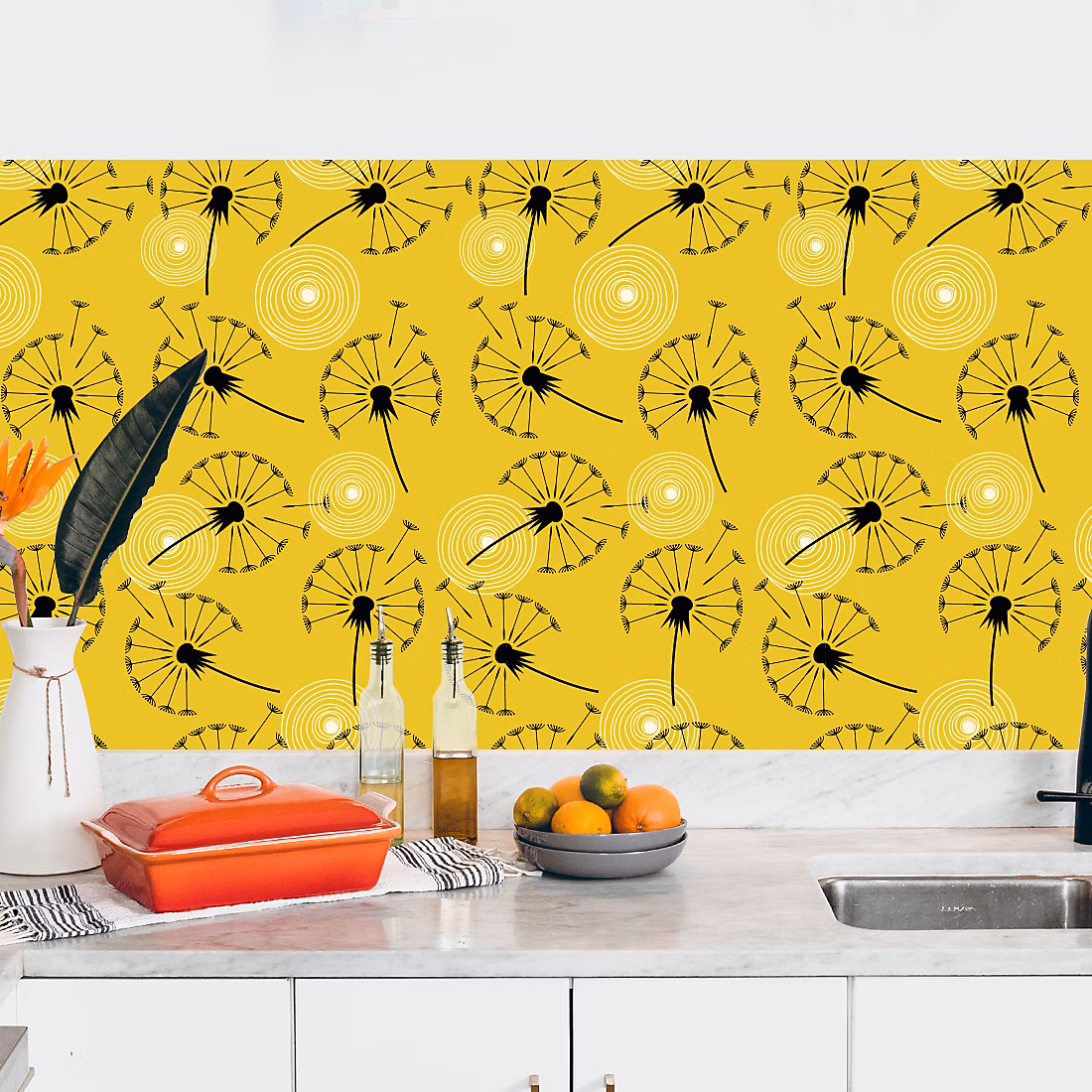 Crédence adhésive pissenlit fond jaune 40 × 100 cm