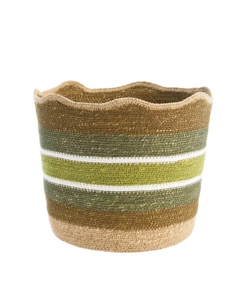 Corbeille de rangement rayée haut vague coloris multicolore en osier - 30 x 30 x 26 cm
