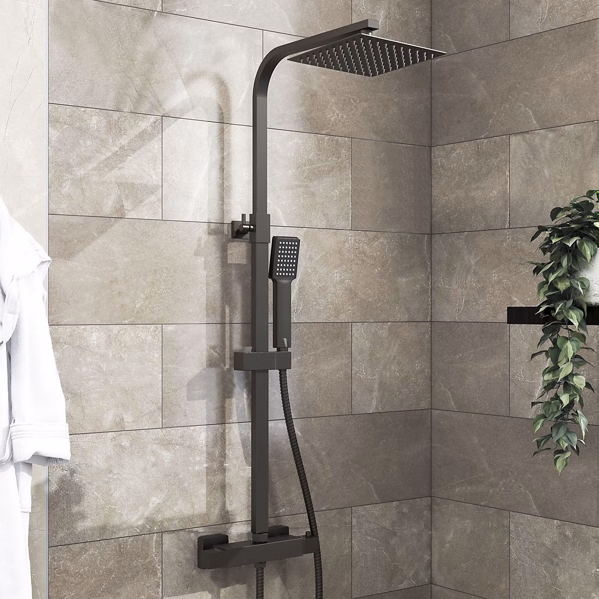 Colonne de douche thermostatique 200mm – kit carré noir AICA SANITAIRE