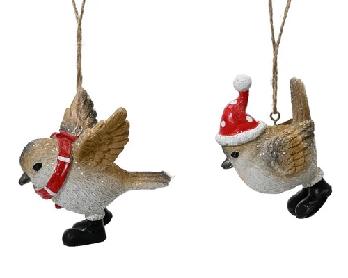 Décoration de Noël à suspendre forme oiseau brun et rouge - 5,6 x 7,8 x 7,8 cm