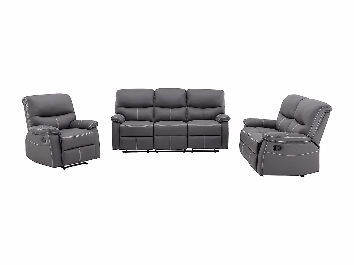 Canapé et fauteuil – Canapés 3 places 2 places et un fauteuil relax en simili gris CANBY