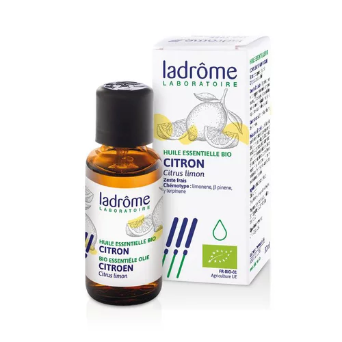 Huile essentielle de citron (citronus limonum). Le flacon de 30 ml