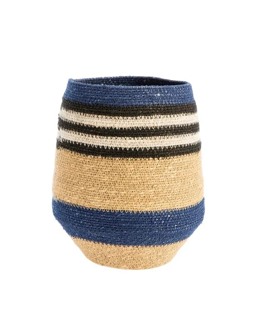 Corbeille de rangement conique rayée coloris multicolore en osier - 21 x 21 x 26 cm