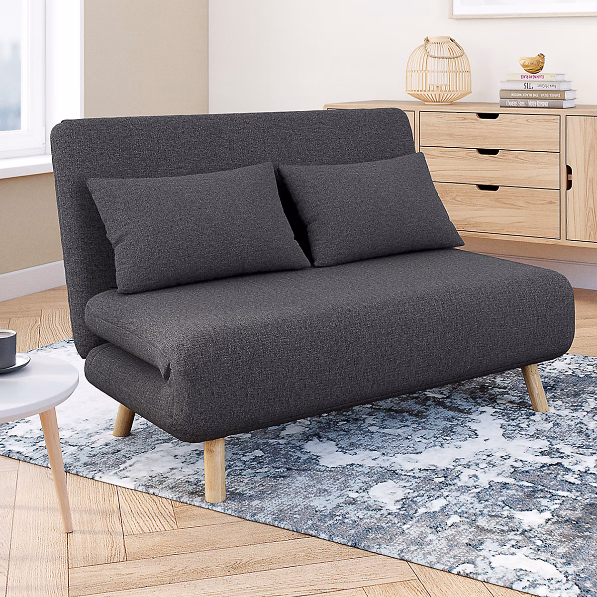 Canapé convertible ROMEO lit d'appoint 2 places 120 × 190 cm tissu gris anthracite