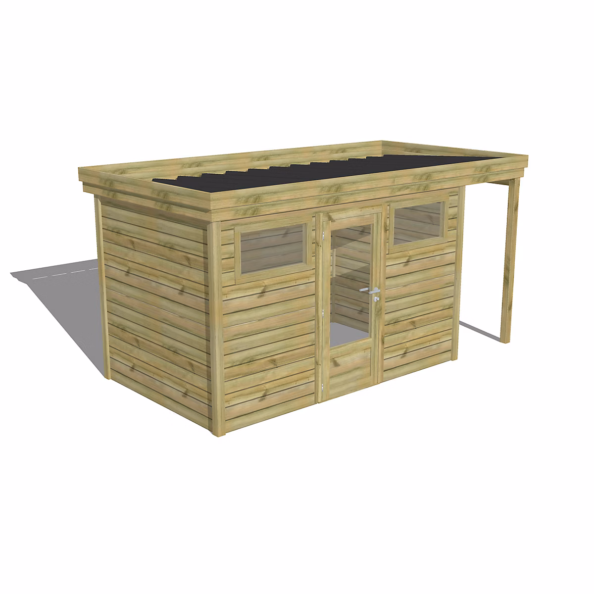 ABRI DE JARDIN bois Pin traité autoclave 27mm – 4, 44 × 2,14m / 9,5m2, Bac acier, Abri Français