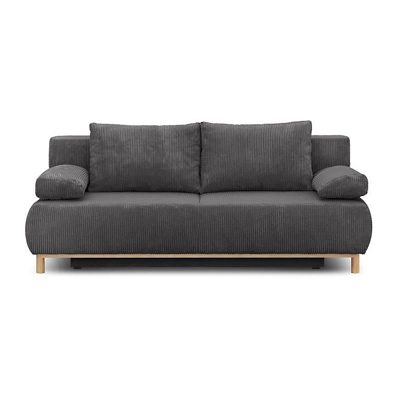 Banquette convertible 3 places MIKA – Velours côtelé gris foncé | Coffre de rangement | L 192 x H 84 x P 93 cm