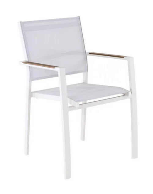 Fauteuil empilable en aluminium, couleur crème/chêne - PROLOISIRS Games