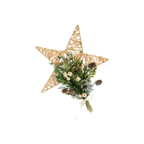 Étoile naturelle décorée de branches et fleurs séchées vertes - 16,5 x 16,5 cm