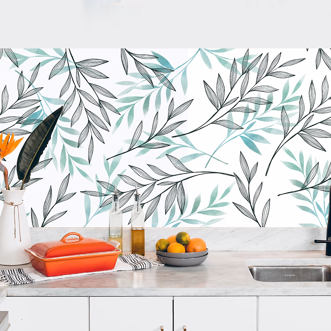 Crédence adhésive décoration feuillage 50 × 100 cm