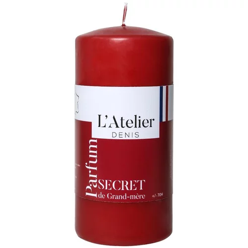 Bougie cylindrique taille L rouge parfum secret de grand-mère L’Atelier de Denis - Ø 6,8 x H 14.5 cm