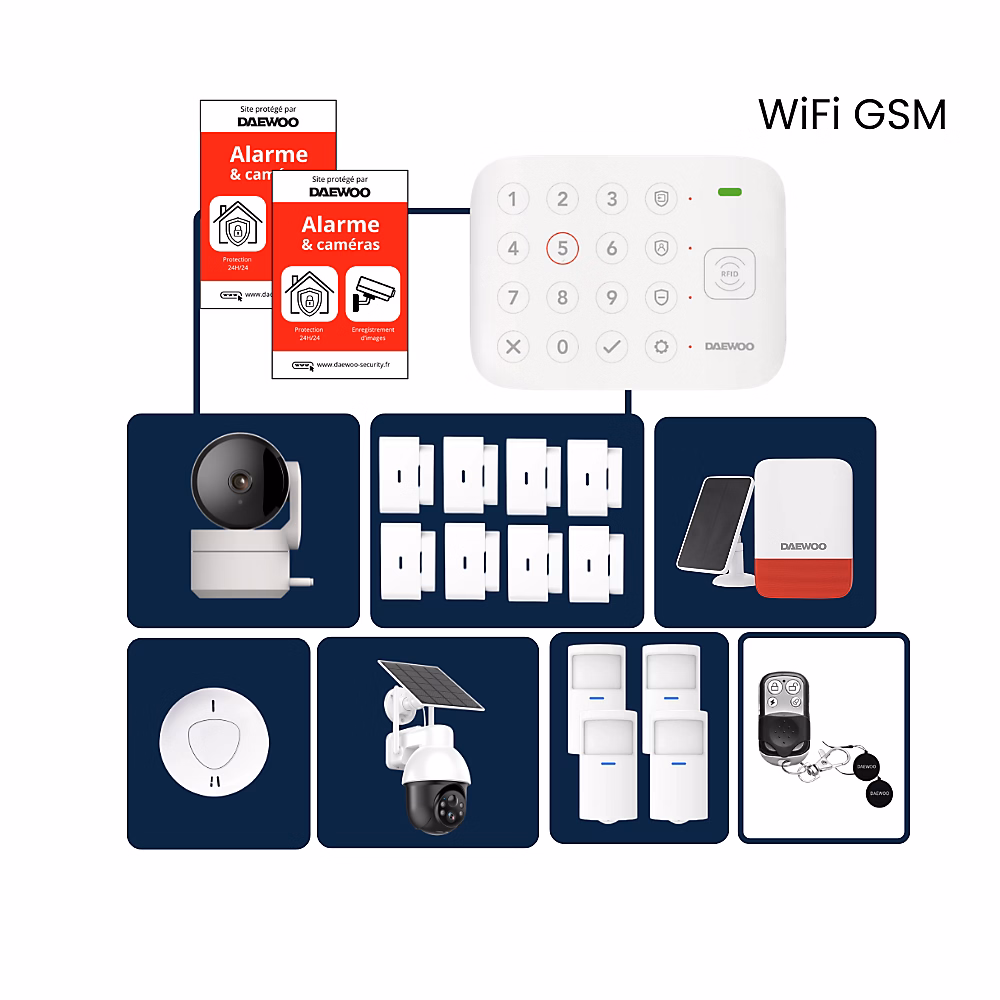 Alarme Maison Wifi Sans Fil Vigilia VIG507+ – Kit Complet avec 2 Caméras Full HD intérieur/extérieur solaire motorisée et 17 Acces