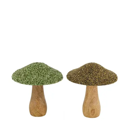 Champignon en bois de manguier avec chapeau en perles - Ø 13 x 15 cm