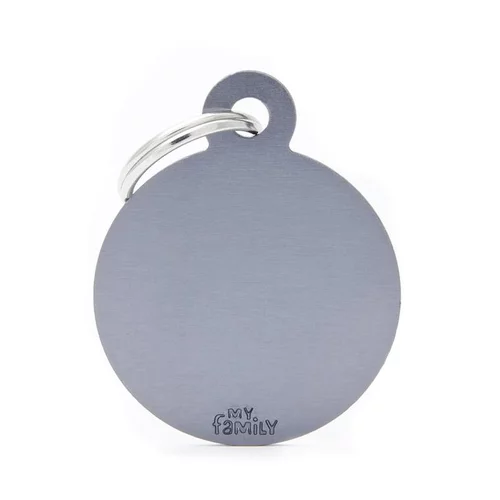 Médaille basic grand cercle pour chien en aluminium gris