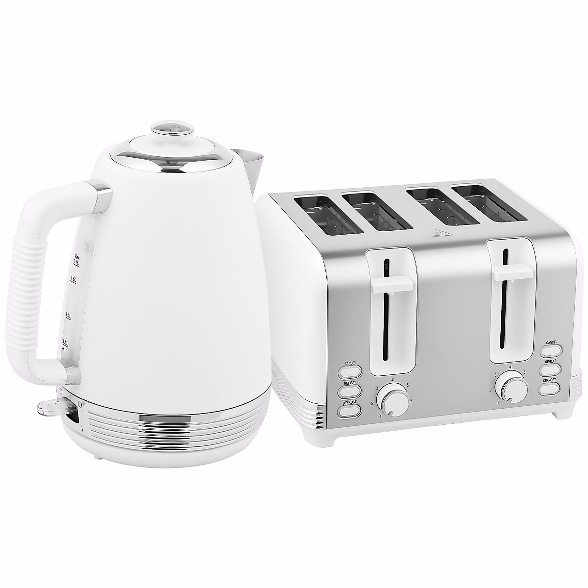 Ensemble bouilloire et grille-pain vintage – 1, 7L 2200W, 4 tranches, brunissage 7 niv., blanc acier inox