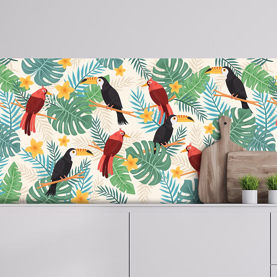 Crédence adhésive perroquet tropical 50 × 400cm