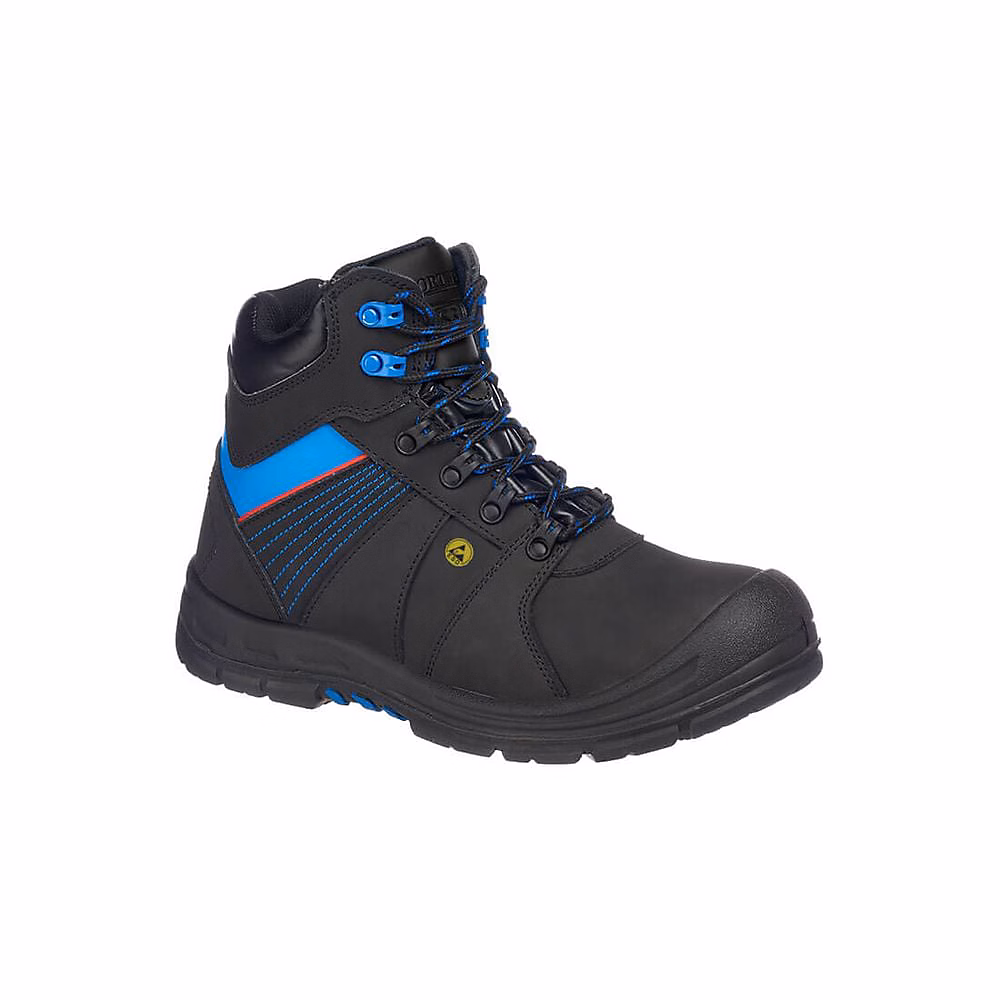 Chaussures de sécurité et chaussettes – Chaussure de sécurité montante Portwest Compositelite Protector S3 ESD SRC HRO Noir / Bleu 41