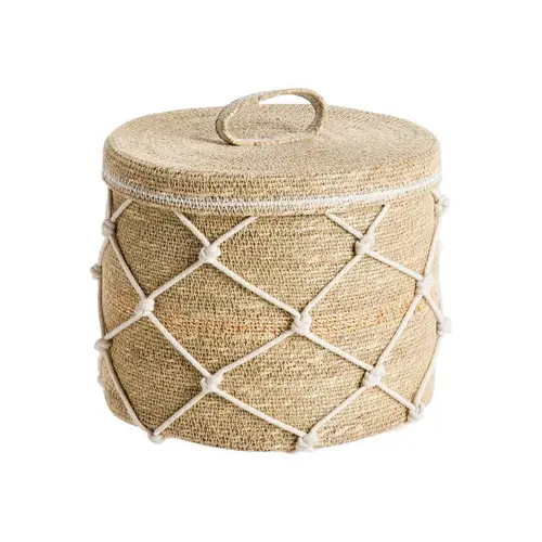 Panière avec couvercle en osier naturel avec croisillons petit modèle - Ø 28 x H 22 cm