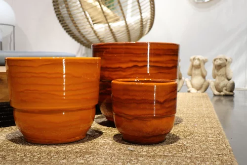Vase en terre cuite émaillée orange Savane Les Poteries d’Albi Rebord - Ø 21 x H 19 cm