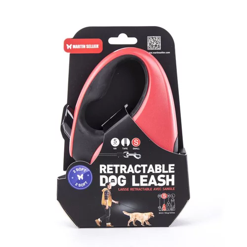 Laisse rétractable 2 Soft sangle coloris noir et rouge - S