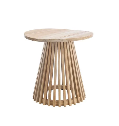 Selette ronde pied évasé coloris marron en bois de teck - 50 x 50 x 48 cm
