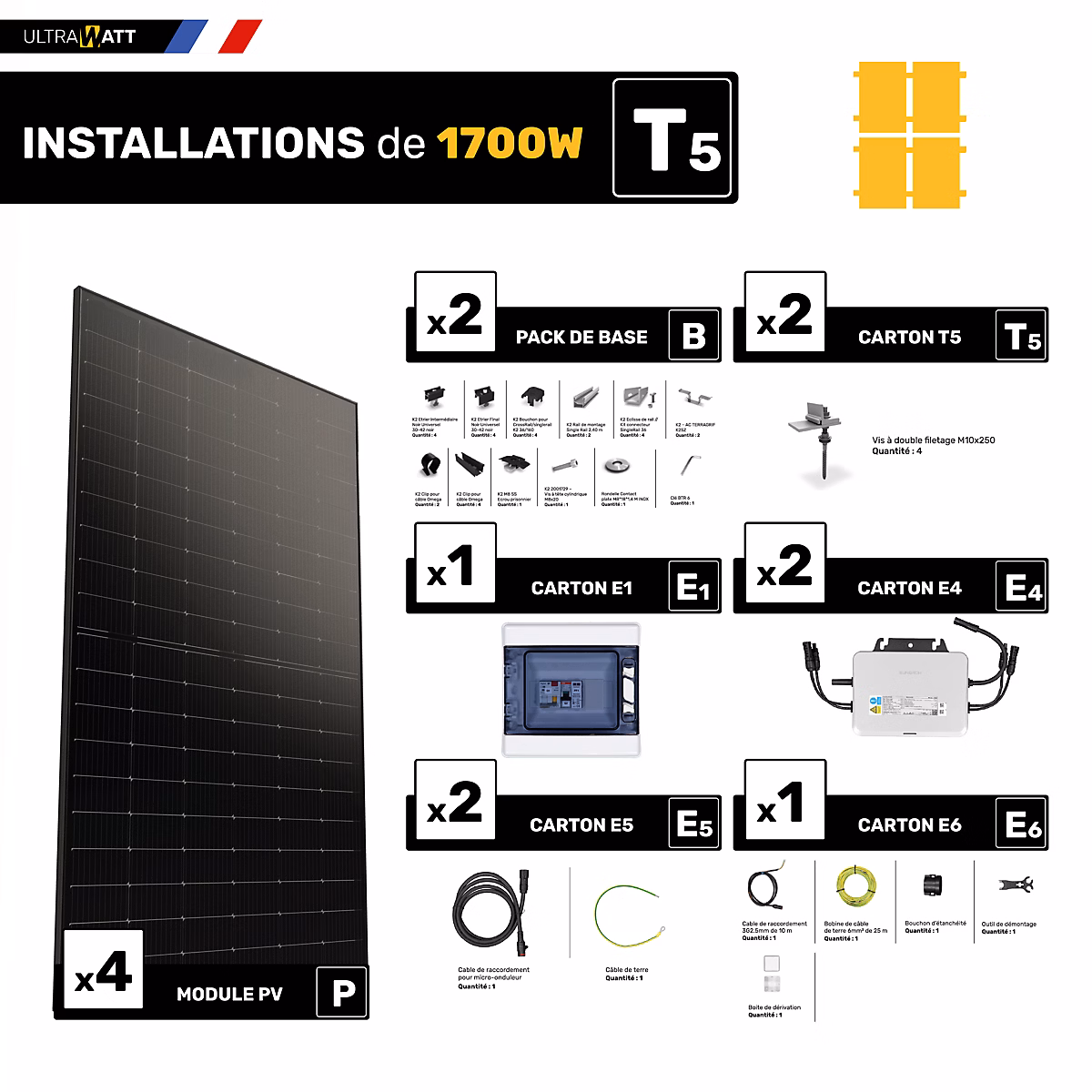 Panneau solaire à composer – Kit panneau solaire Ultrawatt avec fixation fibro ciment 1700W