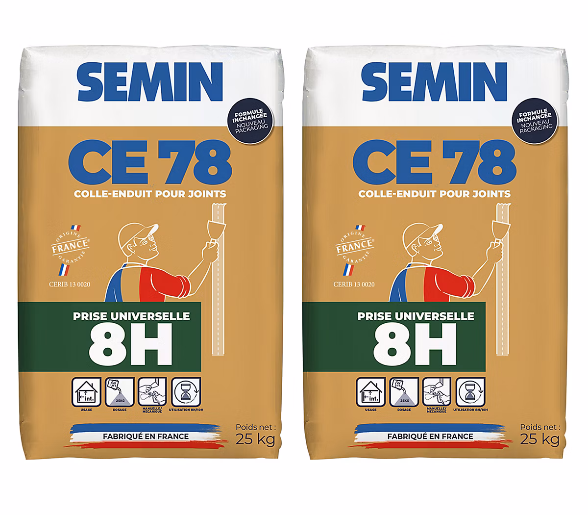 Enduit pour Joints de Plaques de Plâtre CE 78 Universelle 8 Heures Semin – Intérieur, Sac de 25 kg (lot de 2)