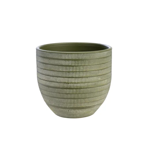 Cache-pot en céramique vert mat Sulco – 20 x 18 cm