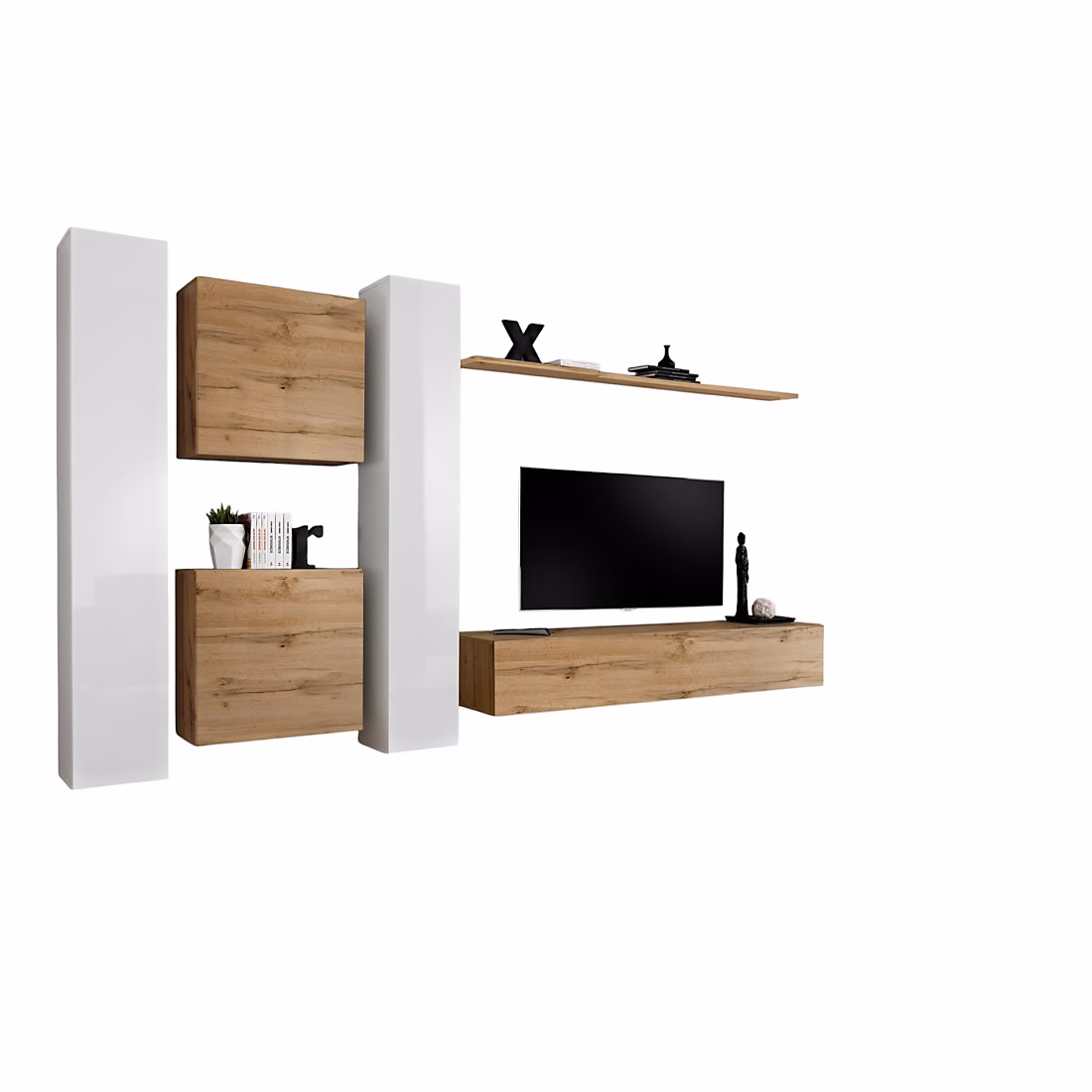 Composition murale SWITCH VI meuble TV suspendu chene Wotan et blanc brillant design – Réf. DROCEIRJR6248028533