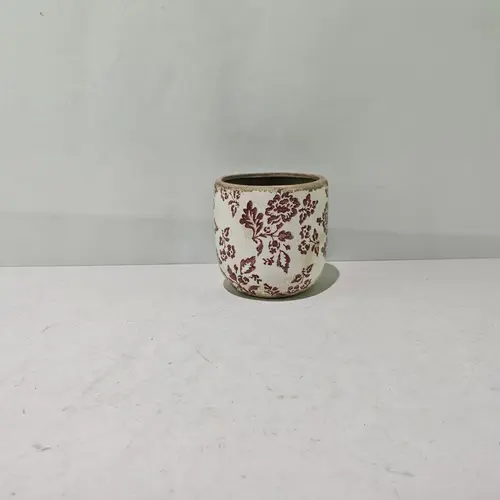 Cache-pot vintage à fleurs coloris multicolore en céramique - 14,5 x 13 cm