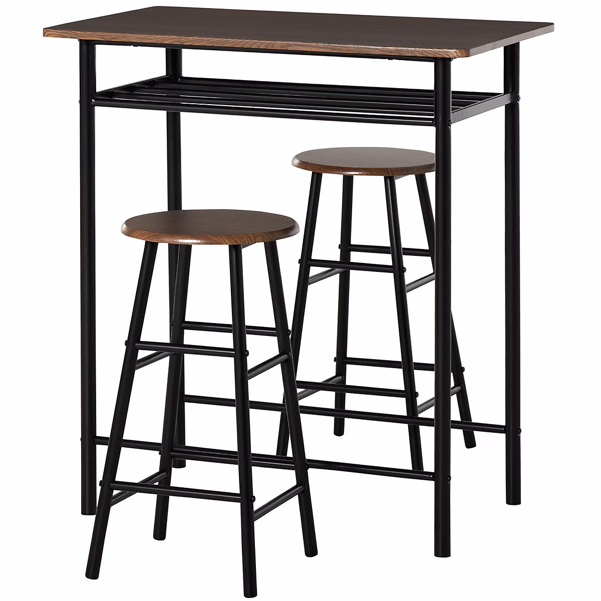 Ensemble table de bar design industriel + 2 tabourets MDF imitation bois noyer métal noir – Réf. IRLBWZTXP1270493812