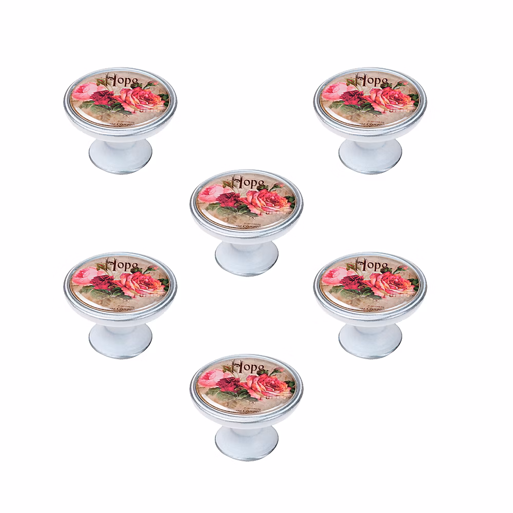 6 Un. bouton poignées de meuble Vintage Retro métal argent patine blanc BEAUTY – diamètre 37MM